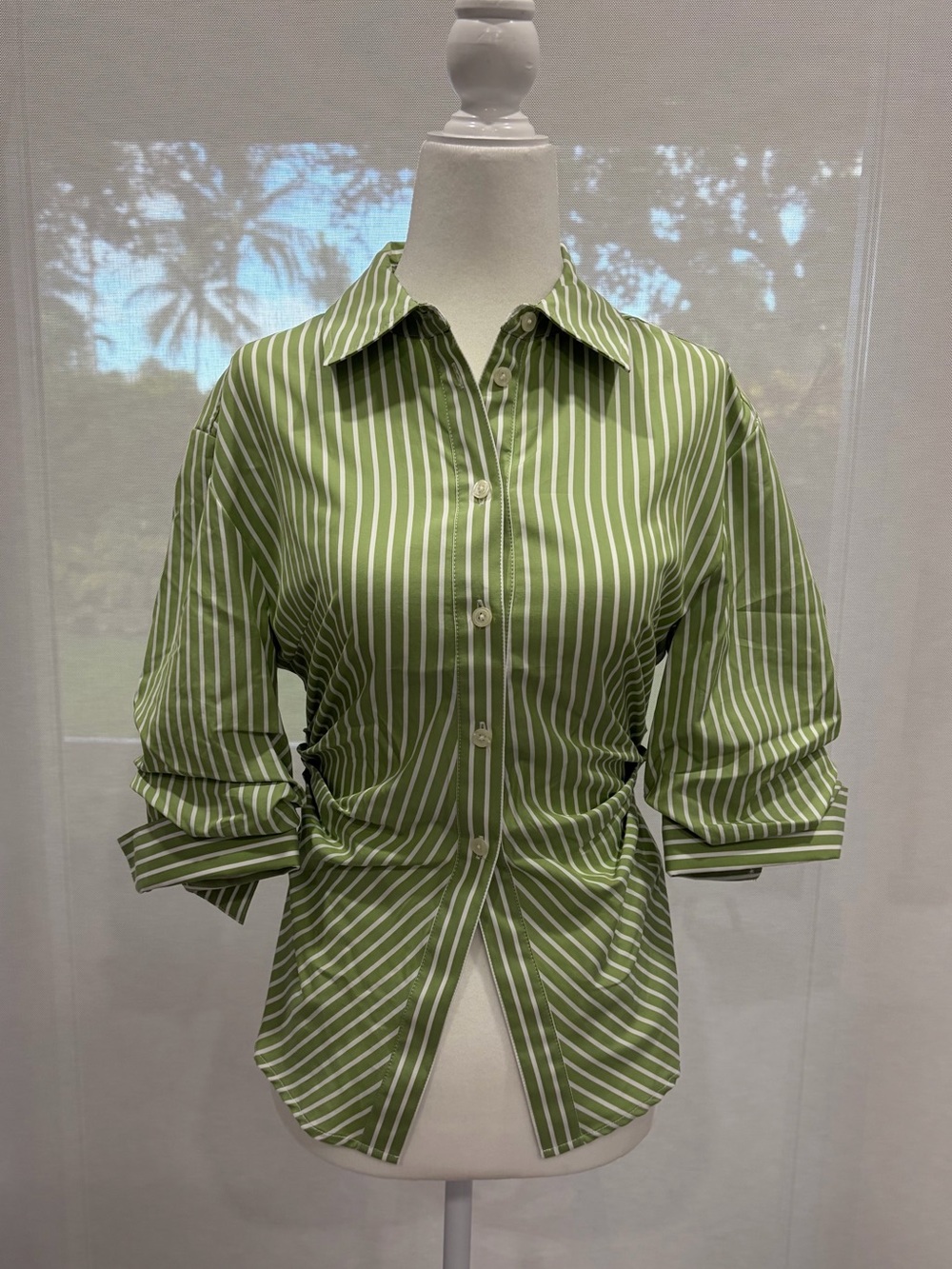 Tonya Taylor Women's Green Stripe Button-Up Shirt